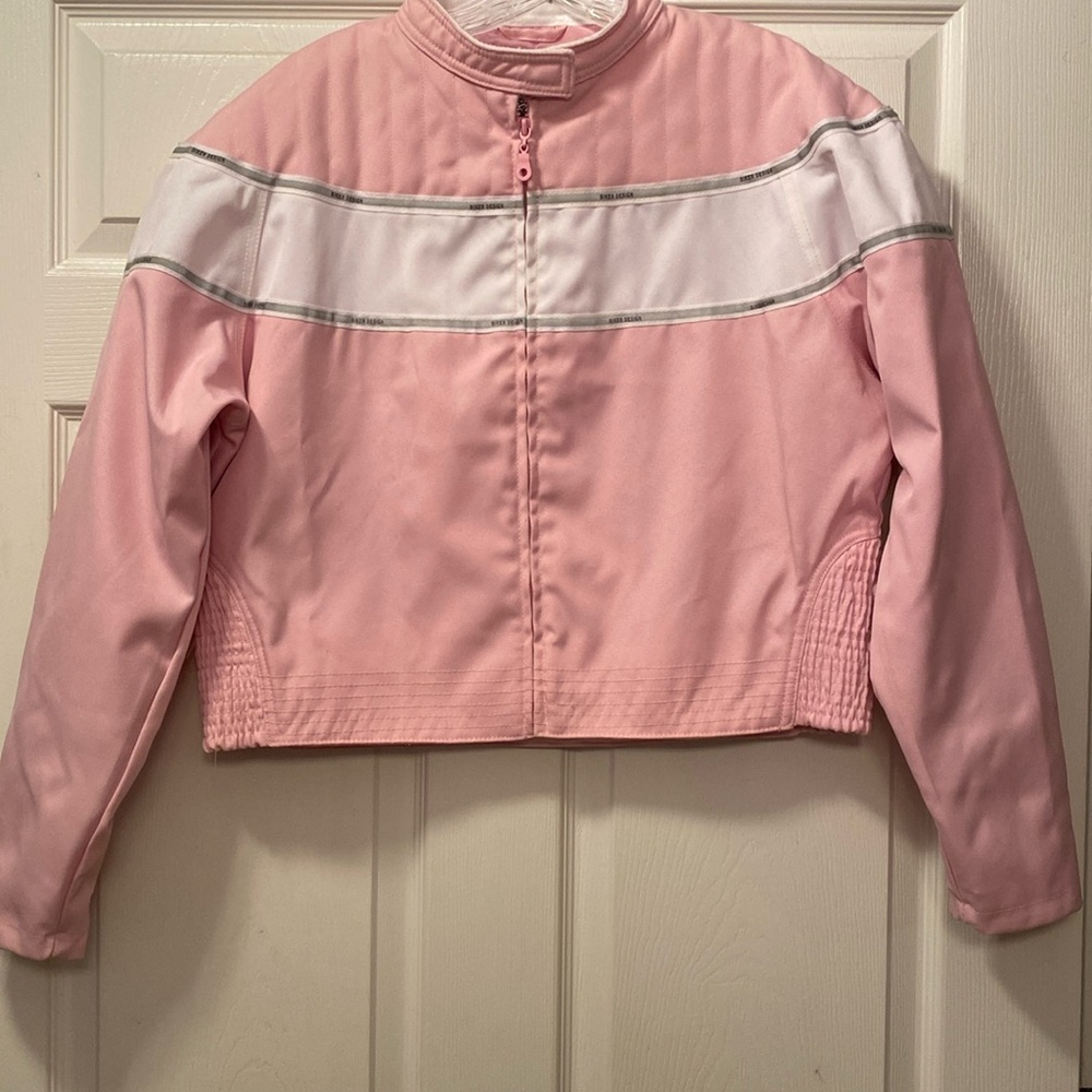 Women’s Biker Design Motorcycle Jacket - Pink/White - XL